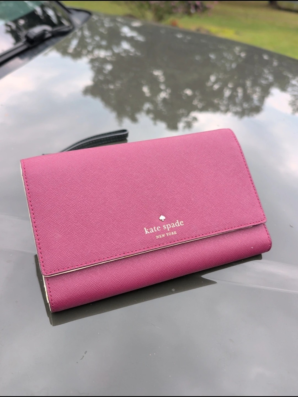 kate spade New York Pink Leather Checkbook Trifold Wallet